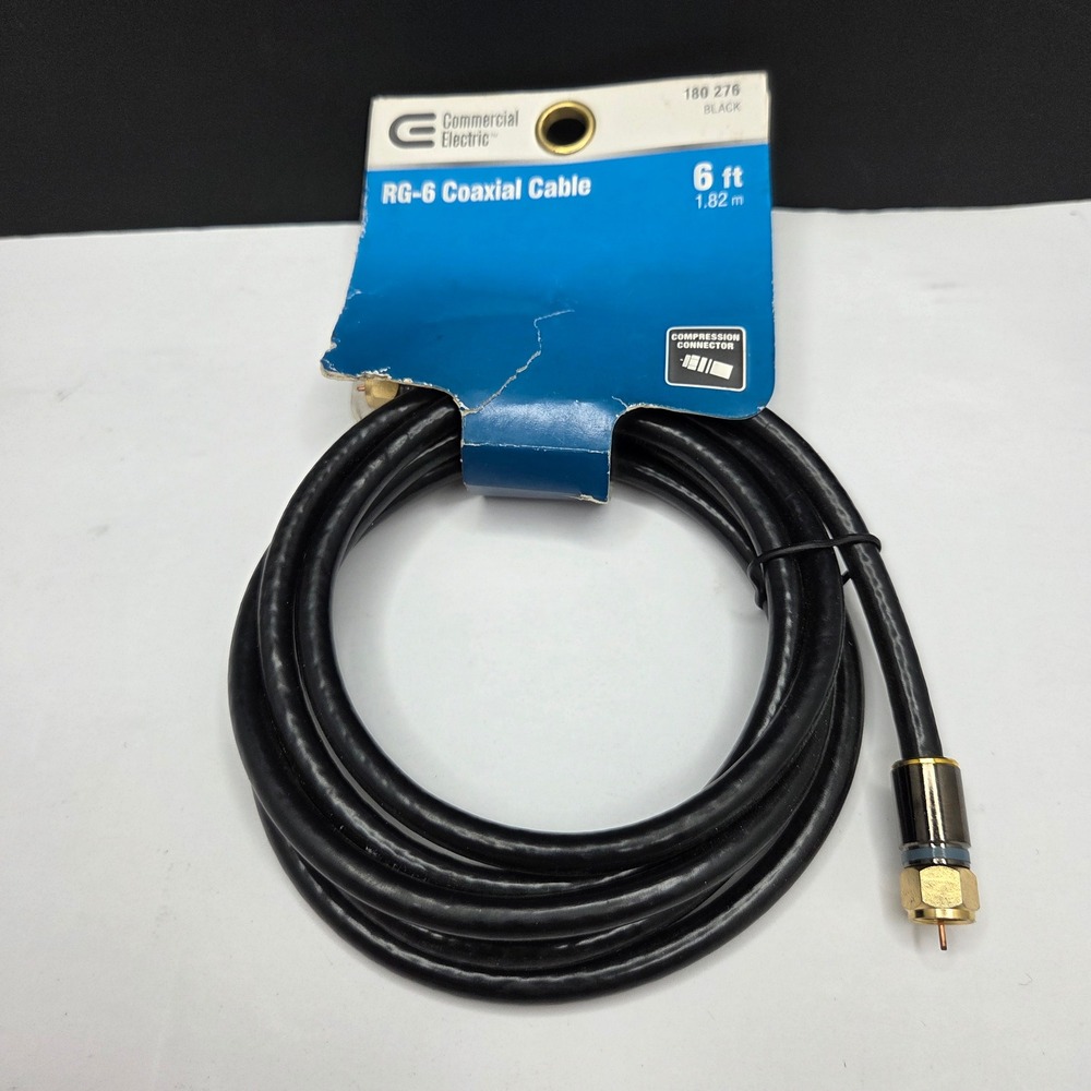 Commercial Electric Coaxial Cable RG-6 6ft Black Compression Connectors 180 276